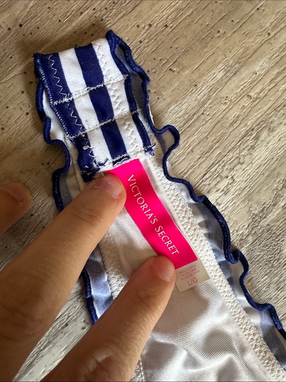 Victoria's Secret Pink and Navy Striped Bandeau Bikini Top with Rhinestone Star - Picture 2 of 4